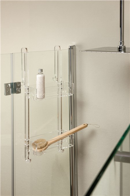 Pensile doccia plexiglass con 2 piani e 2 porta accappatoio