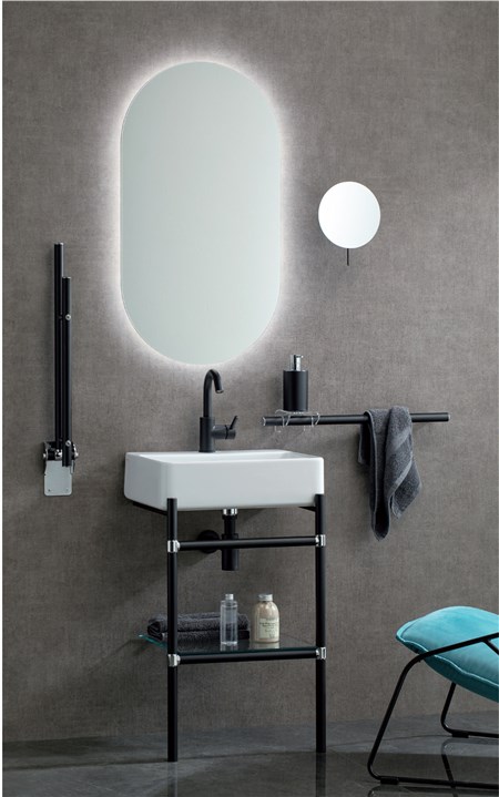 Struttura porta lavabo Totem con mensola in vetro, eleganza e praticità in bagno