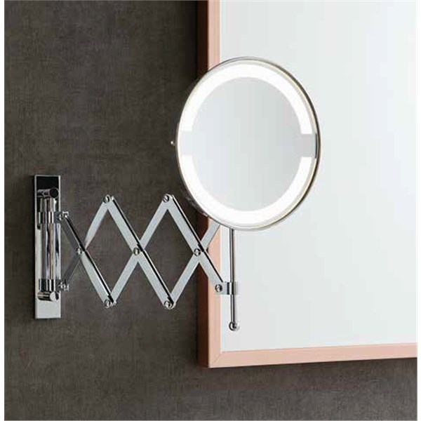 specchio ingranditore estensibile a soffietto a batteria cromo, bronzo, nichel satinato