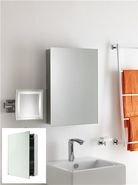 Specchio con contenitore in acciaio inox
