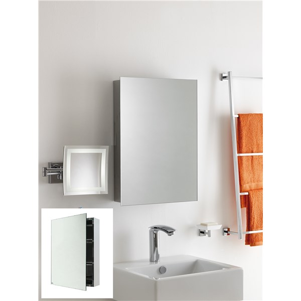 Specchio con contenitore in acciaio inox